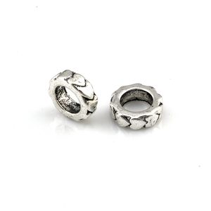 150pcs / lot 6.5mm Antique Silver Aloy Big Hole Spacer Beads Handmade For Jewelry Making Necklace Findings D-101