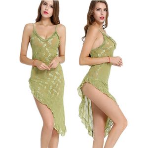 Koszulki Koszulki Kobiety Koronki Zielona Dress Asymetryczna Głęboka V Sexy Damska Sleep Lounge Hot Nightgowns Pleashirts Intimates