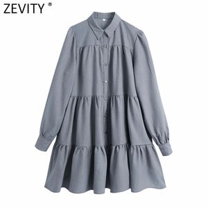 Women Fashion Turn Down Collar Solid Color Pleats Straight Shirt Dress Female Chic Party Vestido Casual Cloth DS4875 210416