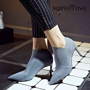 Sophitina Сексуальные ботильоны для женщин для женщин мода тянут ткань заостренный носок кабинет тонкие высокие каблуки скольжения на платье обувь PO707 210513