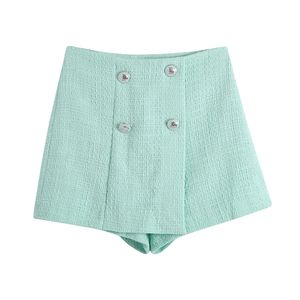 Buttons solid green slim sexy short pants women Summer casual for office lady Mid waist chic elegant girl 210430