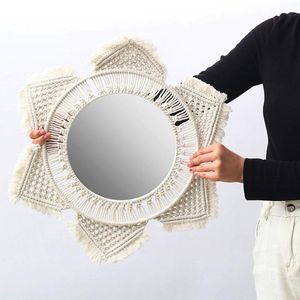 Speglar rund tofs väggmonterad spegel ins vind handvävda handgjorda tapestry makeup hem dekoration