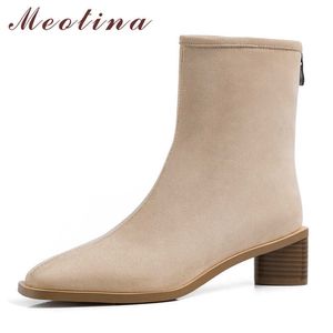 Meotina Donna Stivaletti Scarpe Tacco alto Cerniera Stivaletti Punta quadrata Tacchi spessi Calzature femminili Albicocca Autunno Nero Taglia 43 210608