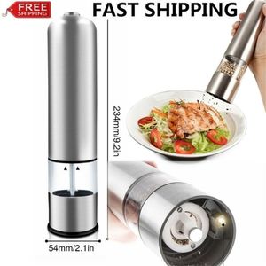 Salt Pepper Grinder Cooks Professional Stainless Steel Electric & Mill Set Shaker Automatic 210611