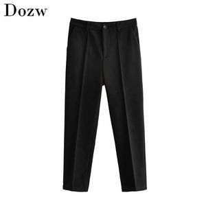 Kobiety Casual Solidne spodnie ołówkowe Plisowane Długotę Długi Dna Lady Baggy Pure Elegant Spodnie Kobiet Pantalones Mujer 210515