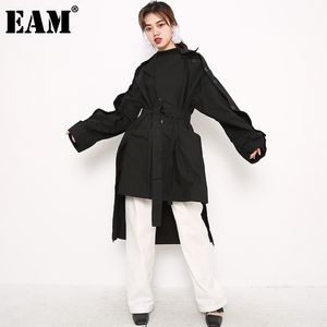 [EAM]女性ビッグサイズボタン不規則ロングトレンチラペル長袖ウインドブレーカーファッション春秋A667-01-M 21512