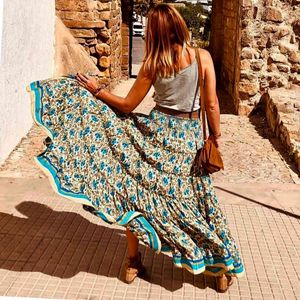 Jastie Boho Style Skirts Women Summer Skirts Beach Bohemian Women Skirts Irregular Maxi Skirt Cotton Floral Print Sexy saia 210419