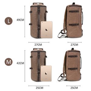 Men Canvas Gym Bag Fitness Male Travel Bucket Shoulder Bags Mountaineering Backpack Large Capacity Canvas Back Pack Sport XA92D Y0721
