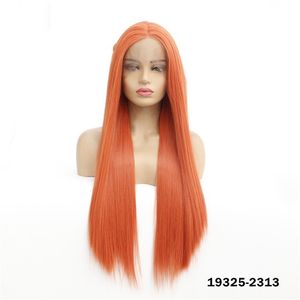 ストレート合成レースフロントウィッグシミュレーション人間の髪のレースフロントかつら12~26インチオレンジペルルクスDe Cheveux Chamense 19325-2313