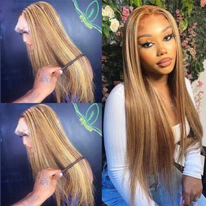 13x4 HD Lace Frontal peruk 10a P4 / 27 Silky Rak Highlight Ombre Färg Brasiliansk 100% Virgin Human Hair Wigs