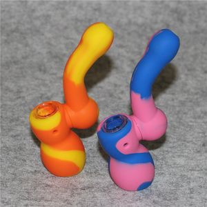 Unbreakable smoking dry herb tobacco Pipe silicone water pipe oil burner Silicon Hand Pipes With Glass Bowl