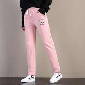 Vinter Tjock Varm Ull Fleece Sweatpants Kvinnor Elastiska Midja Drawstring Running Baggy Straight Jogger Loose Sport Workoutrouser Women's Pan