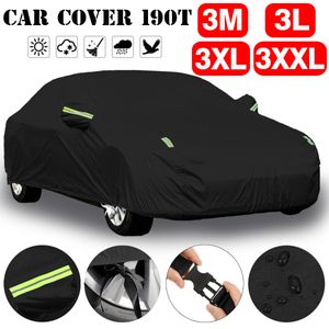 Universal Full Car Black Outdoor Waterproof Snow Protect 190T Cover Anti UV Sun Shade Accessori auto antipolvere