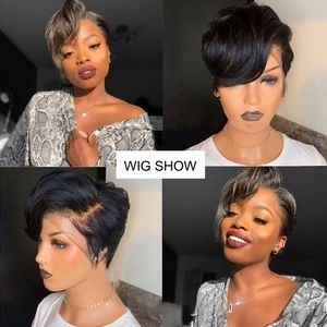 Pixie Cut Wig Short Lace Front Human Hair Wigs för Black Women Brazilian T Part