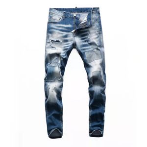 Mode Jeans Retro Torn Fold Stitching 2021 Hip-hop High-Streetmens designer Motorcykel Ridning Slim-passande Casual Pants