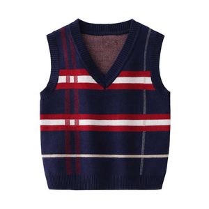 Tank 2-8T Plaid For Sweater Boy Girl Toddler Kid Baby Spring Autumn Sweater V Neck Knit Top Fall Fashion Vest Knitwear Clothes