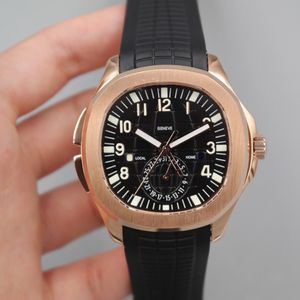 2022 5164 GMT Travel Time Automatic Mens Watch Rose Gold Black Textured Dial Stick Number Markers Rubber Strap 5 Styles Watches Puretime01 E19E5