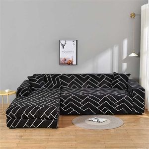 Geometrisk soffa Cover Couch Elastic S för vardagsrum hörn L Formad Chaise Longue Fåtölj Slipcover 211116