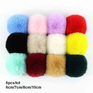 6st / lot diy polyester faux kanin päls pompom artificiell päls bollar päls pom för hattar cap scarf keychain 6/7/8 / 10cm h295 y21111