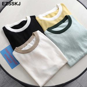 Casual Knit Cashmere Soft Basic T Shirt Kobiety Lato Z Krótkim Rękawem Loose T-Shirt Candy Color Slim Tee Top Female Y0621