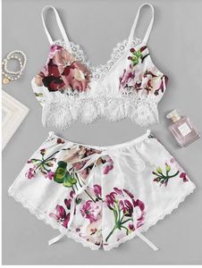 Sexy Casual Printed Pamas Women Satin Short Pama Silk Lingerie Set