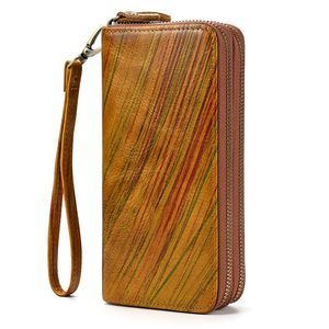 Brieftaschen Männer Echtes Leder Kupplungen Unisex Handgelenk Clutch Tasche Kopf Schicht Rindsleder Doppel-reißverschluss Taschen Männliche Business Lange Brieftasche Münze geldbörse