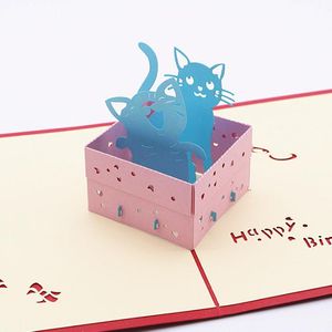 2022 NEW cat greeting cards birthday partyS favors birthday party decorations two cats for kids gift art paper 3D pop up reeting card