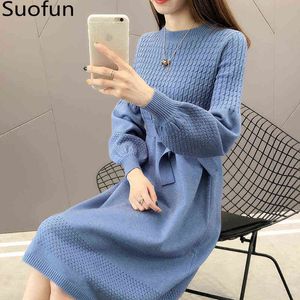 Duży rozmiar Loose Solid Casual O-Neck A-Line Jesień Sweter Zimowy Sukienka Sukienka Kobieta Sweter Sweter Downing Maternity Spring Dress G1214