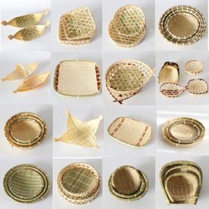 Storage Baskets Bamboo Woven Fruit Basket Handmade Wicker Bread Vegetables Rattan Plate Kitchen Food Container Organizer Decorative Tray