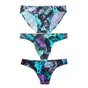 Sexiga mens sömlösa underbyxor trosor 3pcs is silke briefs sommar hip hop punk print rosa underkläder låg midja casual trosor snabbtorkande trosor