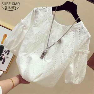 Koszulki letnie Hak Koszulka Krótki Rękaw Koszula Biała Top Kobiety Koreańska Moda Mała bluzka 13439 210508