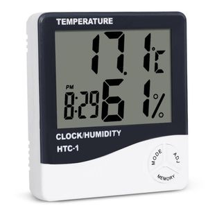 LCD الإلكترونية الرقمية درجة الحرارة الرطوبة متر ميزان الحرارة الرطوبة في الهواء الطلق محطة الطقس في الهواء الطلق ساعة HTC-1