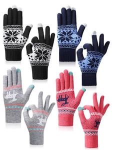 Vinter knit Touchscreen handskar andra kläder varm termisk mjuk elastisk manschett hjort textning anti-slip vants för kvinnor julklapp