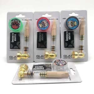 Kit tubi colorati Smerigliatrice teschio Vetro Legno naturale Filtro metallico Supporto per fumatori Frantoio per tabacco alle erbe secche Tubo dal design innovativo rimovibile portatile DHL gratuito