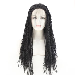 Box Braided Lace Front Synthetic Wig 24 Inches Simulation Human Hair Lace-Frontal Wigs For Women 191016-1