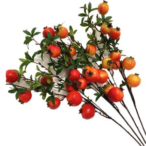 Eine künstliche Granatapfel-Fruchtstiel-Grünpflanze mit 7 Köpfen, rot-orange Früchte, Baumzweig für Hochzeiten, Tafelaufsätze, Zuhause, Partys, Geschäfte, Blumendekoration