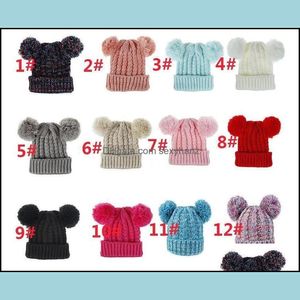 Beanie/SKL-Kappen, Hüte, Hüte, Schals, Handschuhe, modische Accessoires, Kinderstrick-Häkelmützen, Mütze, Mädchen, weiche Doppelbälle, Winter, warm, 12 Farben erhältlich