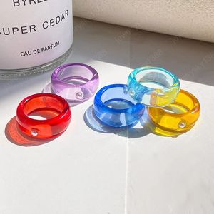 Korean Irregular Geometric Colorful Transparent inlaid small pearl ring Acrylic Ring for Women Jewelry