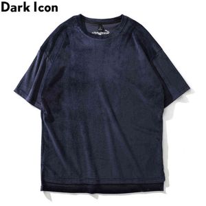 Velvet Plain T-shirt Män High Street Crew Neck Hipster Men's Tshirt Basic Tee Shirts 210603