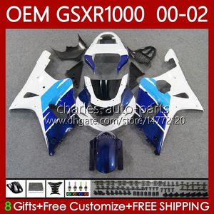 Bodys de Molde de Injeção para Suzuki GSXR-1000 GSX R1000 GSXR 1000 Branco Azul CC 01-02 Bodywork 62No.27 1000cc GSXR1000 K2 00 01 02 GSX-R1000 2001 2002 2002 OEM Jogo de Fairing