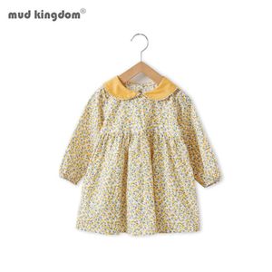 Mudkingdom Toddler Kızlar Çiçek Elbise Peter Pan Yaka Kız Uzun Kollu Çocuklar Tatlı Giysiler 210615