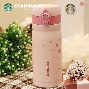 Japan Style Starbucks Rose Sakura Acier inoxydable Coupe d'aspiration 355ml Cherry Fleurs d'accompagnement Tabouilleur de tasse pour eau de café Girl Cadeau