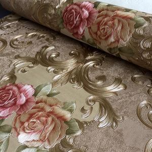 Wallpapers European Style Pvc Waterproof Wallpaper Living Room Bedroom Background Flower Wall Paper Roll Blue Coffee