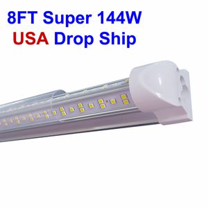 8FT 8 Feet 2400mm T8 LED Tüp Işıkları Yüksek Süper Parlak 144 W Serin Beyaz LED'ler Dükkanı için Çalışma Işıkları AC 85-277 V 25/24-Paketi stok ABD'de