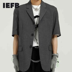 IEFB Men's Clothing Summer Blazer Korean Short Sleeve Handsome Loose Casual Suit Coat Single Breasted Notched Top Y7130 210524