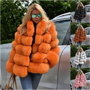 Faux Fur Jacket Women's thick Winter Coat Luxury Coats Plus Size ladies Stand Collar Long Sleeve warm fur 211220