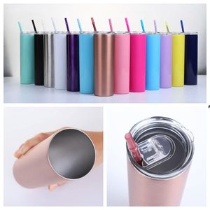 20oz Skinny Tumbler Stainless Steel Vacuum Insulated Slim Cup Beer Coffee Mug Glasses with Lid and Straw SEA SHIPPING JJF9969