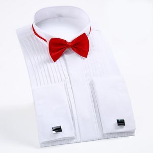 Mangueado francês Tuxedo Sólido A asa de cor de gola de gola de gola de colarinho de manga comprida camisa de vestido formal no noivo camisa do noivo