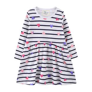 Jumping Meters Autumn All kinds of Heart Pattern Long Sleeve Girls Clothes Round neck Children Cute Casual White Dresses 2-7year G1215