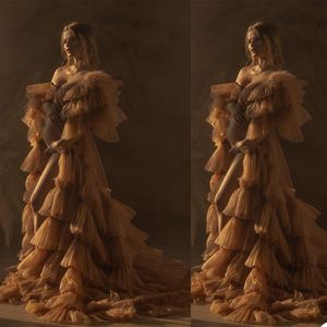 Mode gravida kvinnor photoshoot klänning sömnkläder sexiga fotografera av axelrockar tiered ruffles klänning badrock sömn nattdress